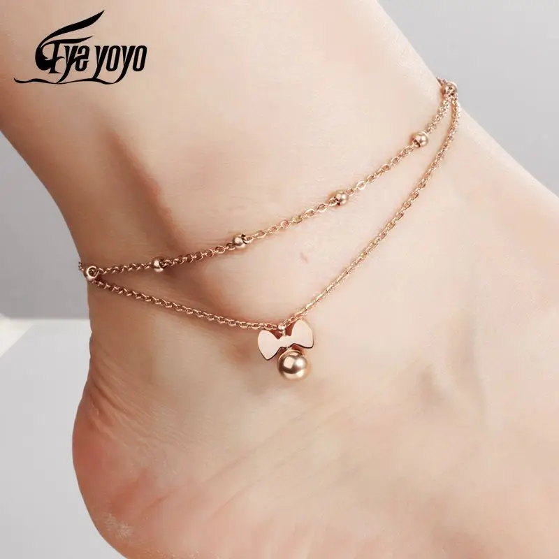 Двухслойная цепочка EyeYoYo с бантиком на лодыжке Аксессуары для ног Chaussure