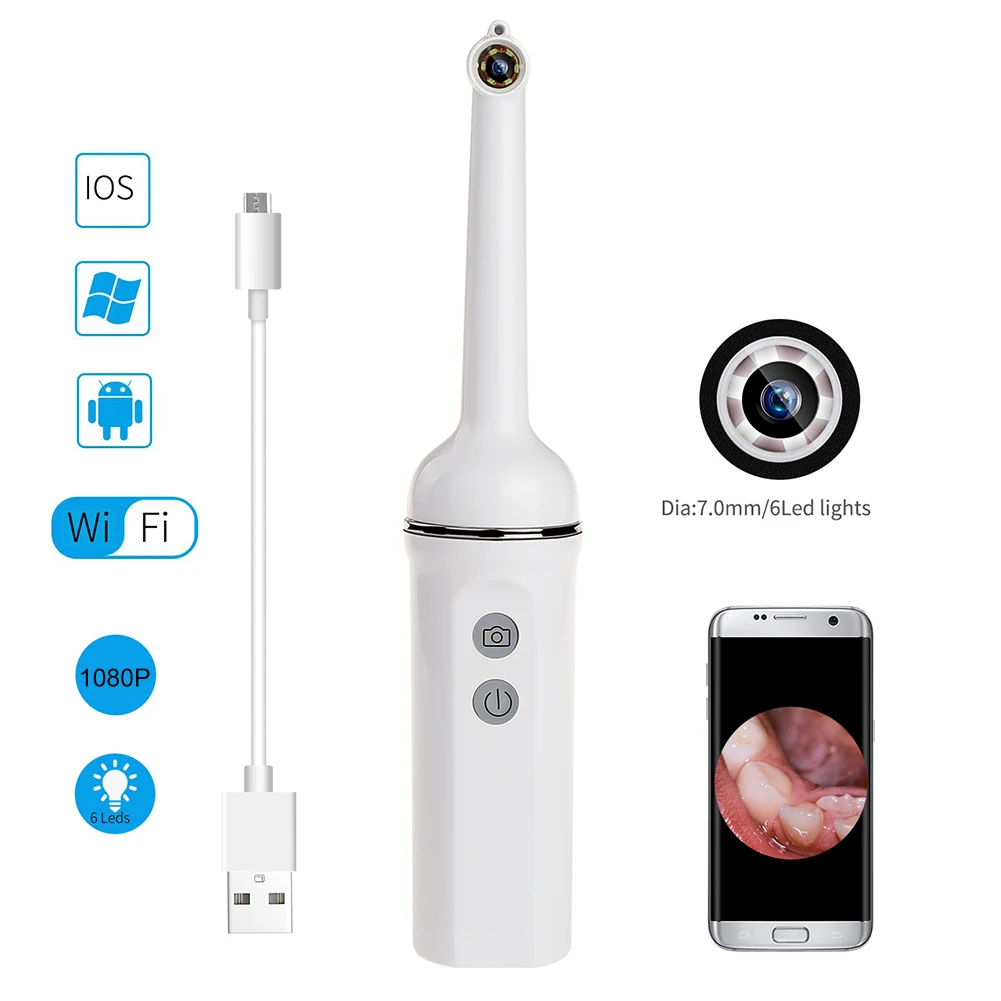 

Wifi Intra Oral Dental Camera 1080P HD Intra Oral Endoscope Dental Light Mouth Inspection USB Charging Household Dental Tool