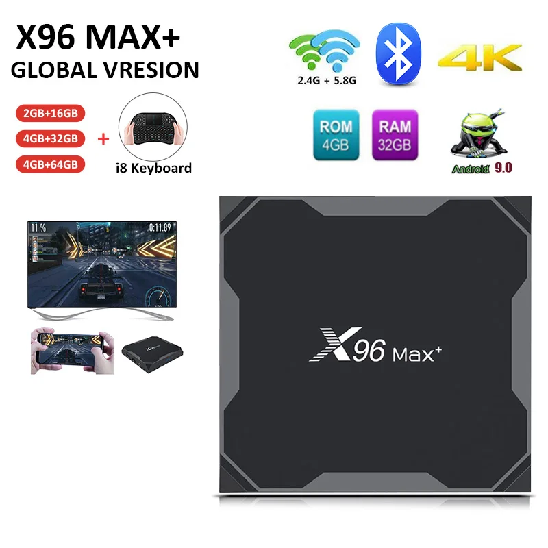 X96 Max Plus Смарт ТВ приставка Android 9 0 Amlogic S905X3 Четырехъядерный 4 Гб 64 2 4G и 5 ГГц Wifi BT 1000M 4K