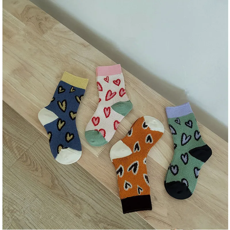 Calcetines tobilleros para ni&ntilde;os y ni&ntilde;as, con estampado de corazones, accesorios de ropa, Invierno-0