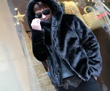 2019 Parka Furry Winter Men's Faux Mink Fur Outwear Jaqueta Masculina Thicking Black Hooded Imitation Coat Cheap D46 | Мужская