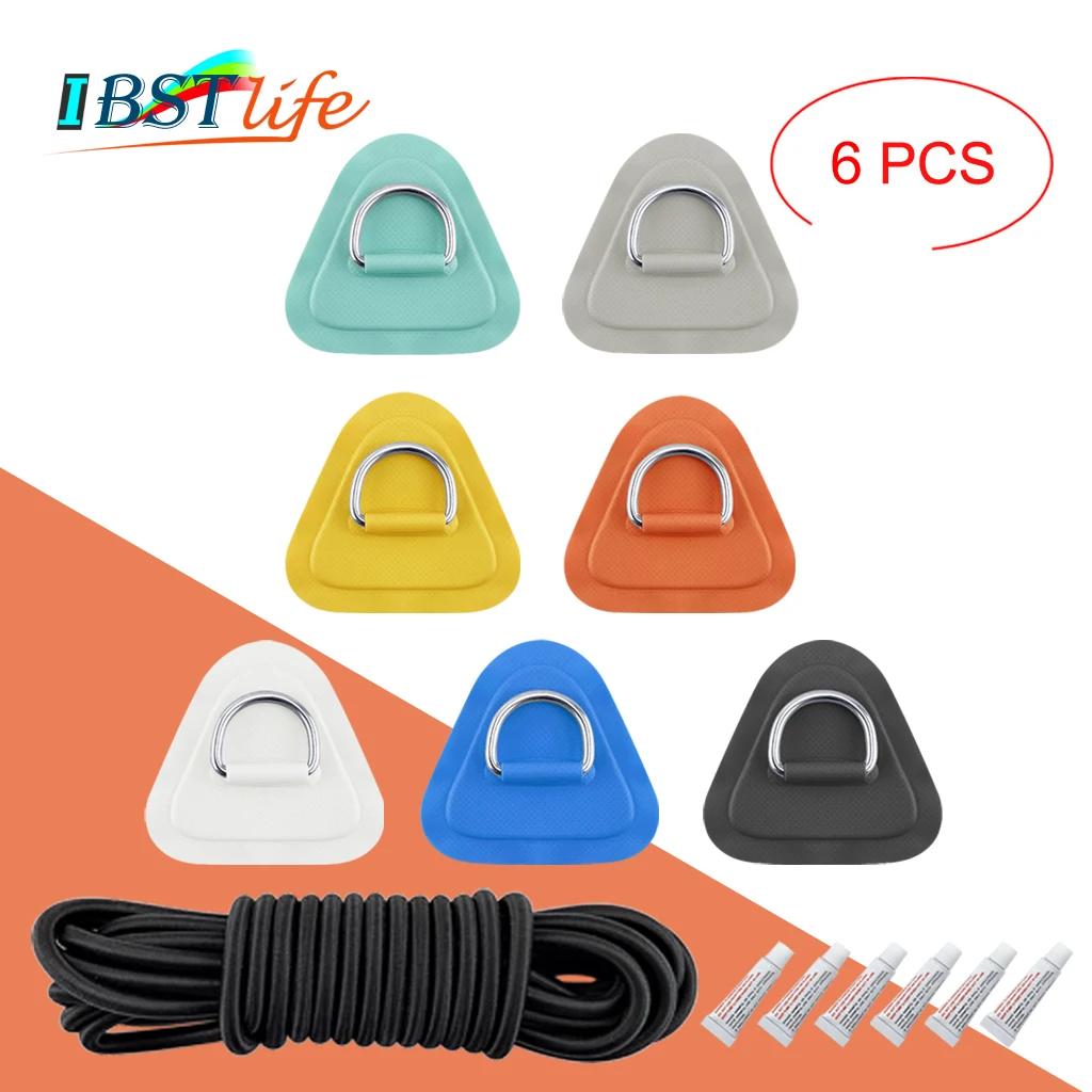 

6PCS D Ring Pad PVC Patch Boat Deck Rigging 5m Black Elastic Bungee Rope Kit For Stand Up Paddle Board SUP Deck Accessories