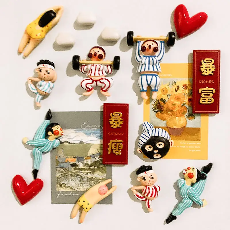 

Lovely Weightlifting Girl Get Rich Suddenly Thin Fun Decoration Home Message Paste Magnetic Paste Refrigerator Paste Modern