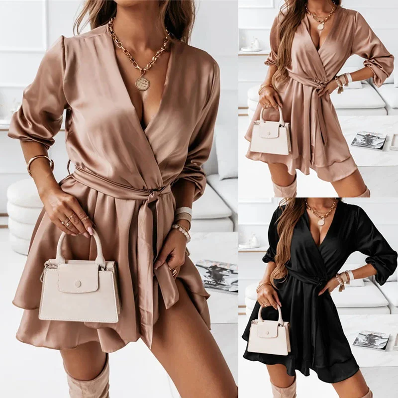 

2021 Autumn Winter New Women's Temperament Ol Solid Color Women's Dress