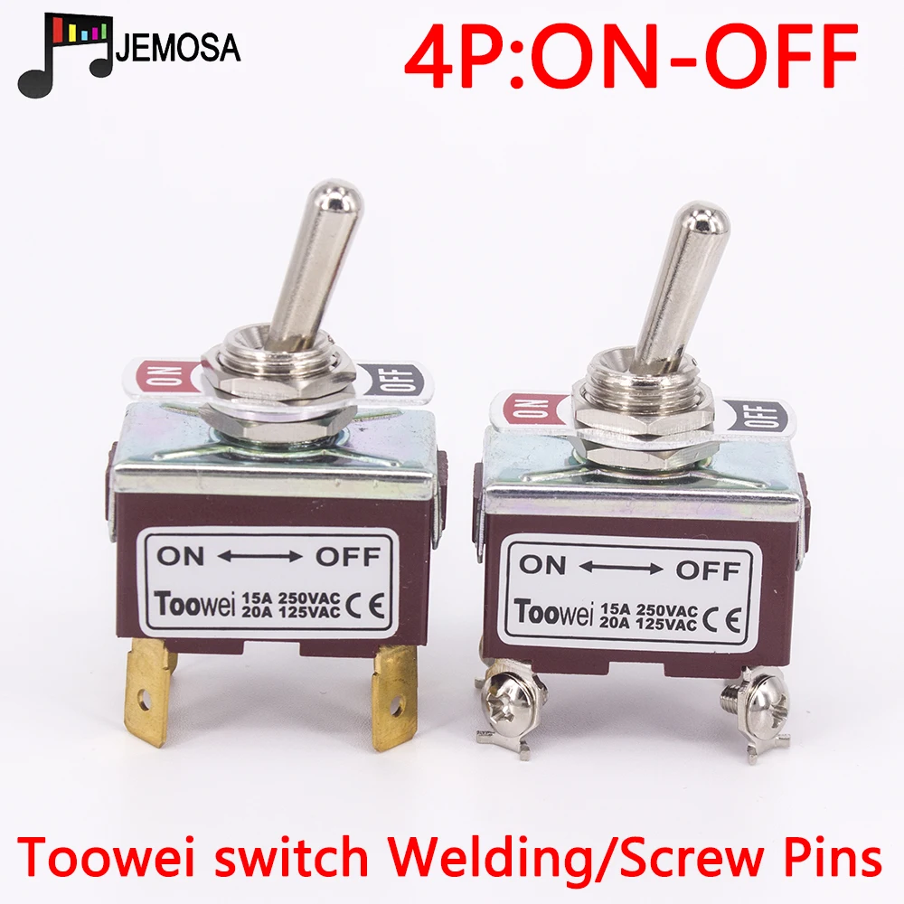 1 шт., 4-контактный переключатель Toowei ON-OFF, 15 А, 250 В/20 А, 125 в, SPST/монтажное отверстие 12 мм/Контактное отверстие переменного тока