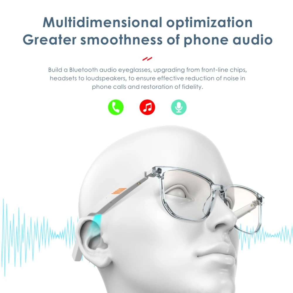 구매 지능형 안드로이드 블루투스 5.0 AI 안경 TWS 무선 음악 이어폰 안티 블루 편광 렌즈 선글라스, 스마트 안경