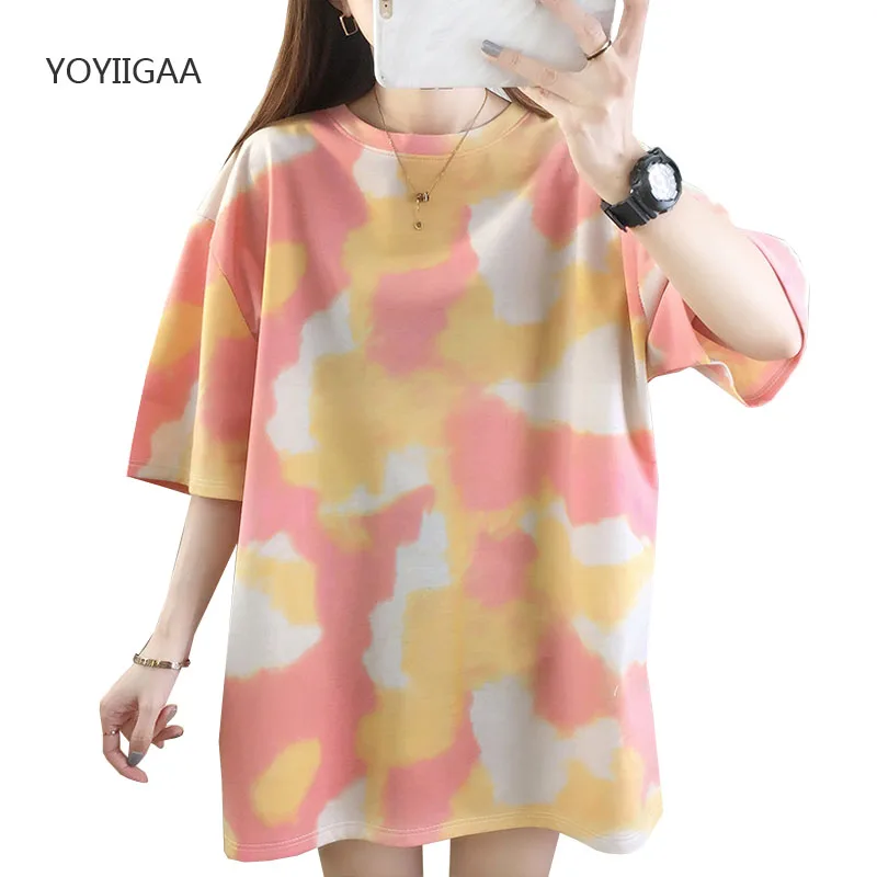 

Tie Dye Women Tshirts Summer Short Sleeve Female T-shirt O-neck Casual Women T Shirt Oversized Tee Harajuku Ladies Girls Tshirt