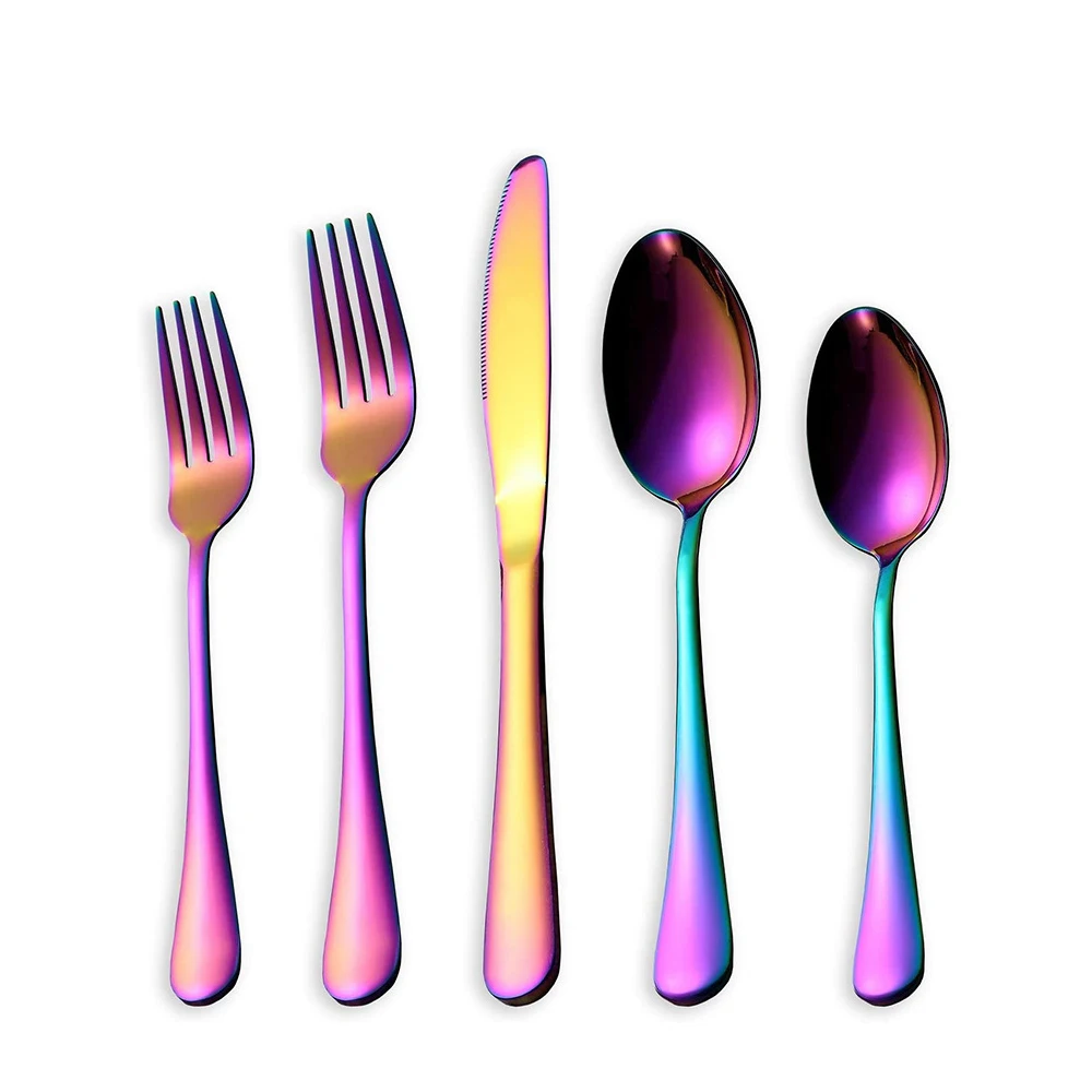 

5PCS Rainbow Cutlery Set Multi-Colors Forks Spoons Knives Tableware Kit Stainless Steel Silverware Home Flatware Set