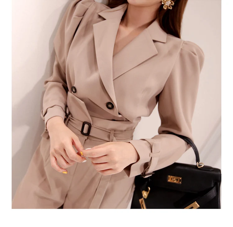 Женский деловой костюм из двух предметов элегантный двубортный топ с отложным