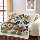 Одеяло из шерпы с рисунком енотаСовы, этническое одеяло с объемным рисунком животных, для сна, офиса, утяжеленное домашнее Флисовое одеяло для детей и взрослых