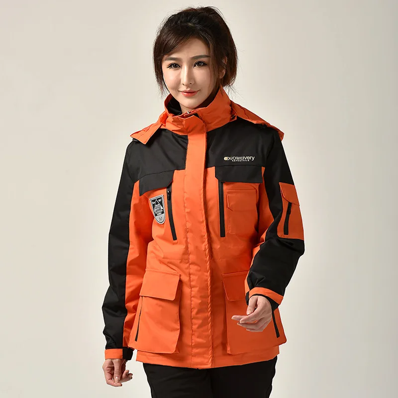 women orange Осенне-зимние мужские куртки с карманами, кардиган на молнии 3в1, ветрозащитное водонепроницаемое пальто с хлопковой подкладкой, теплая одежда - Цвет: women orange