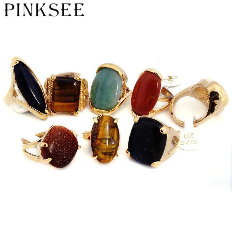 

Pinksee New Stylish 5pcs Mixed Style Irregular Natural Stone Rings Women Girls Bohemia Style Size 16-19cm Wholesale Jewelry