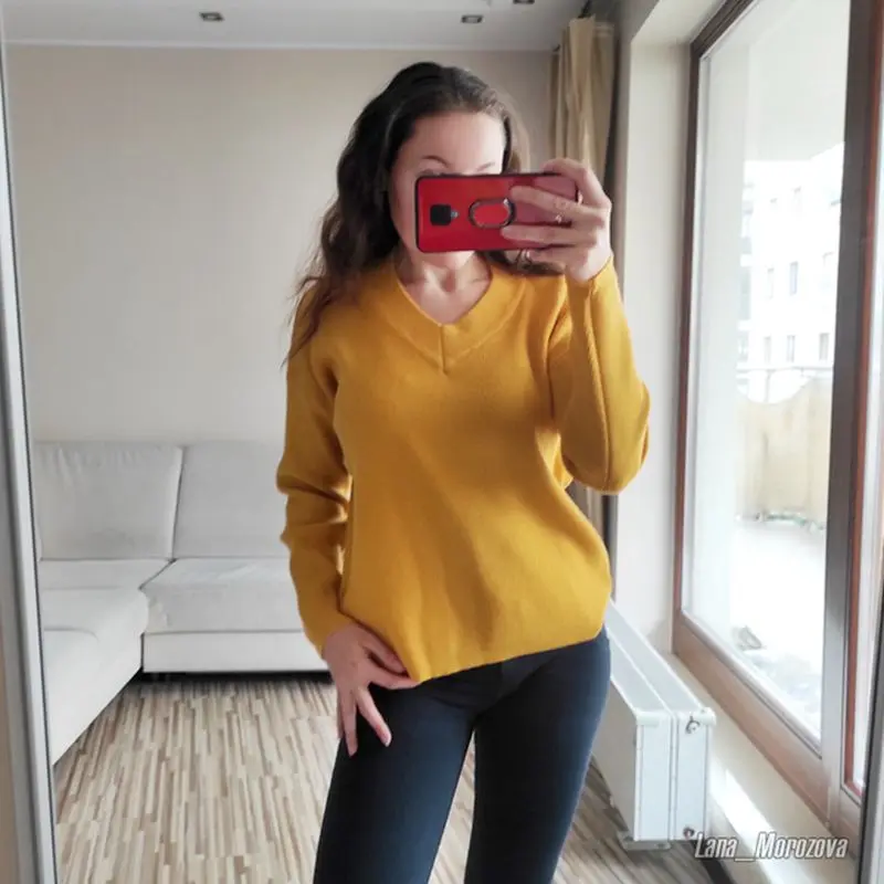 

Soft Elegant Long Sleeve Pullovers Top Jersey Navidad 2021 Thick Warm Women's Sweater V Neck Knitted Jumper for Women