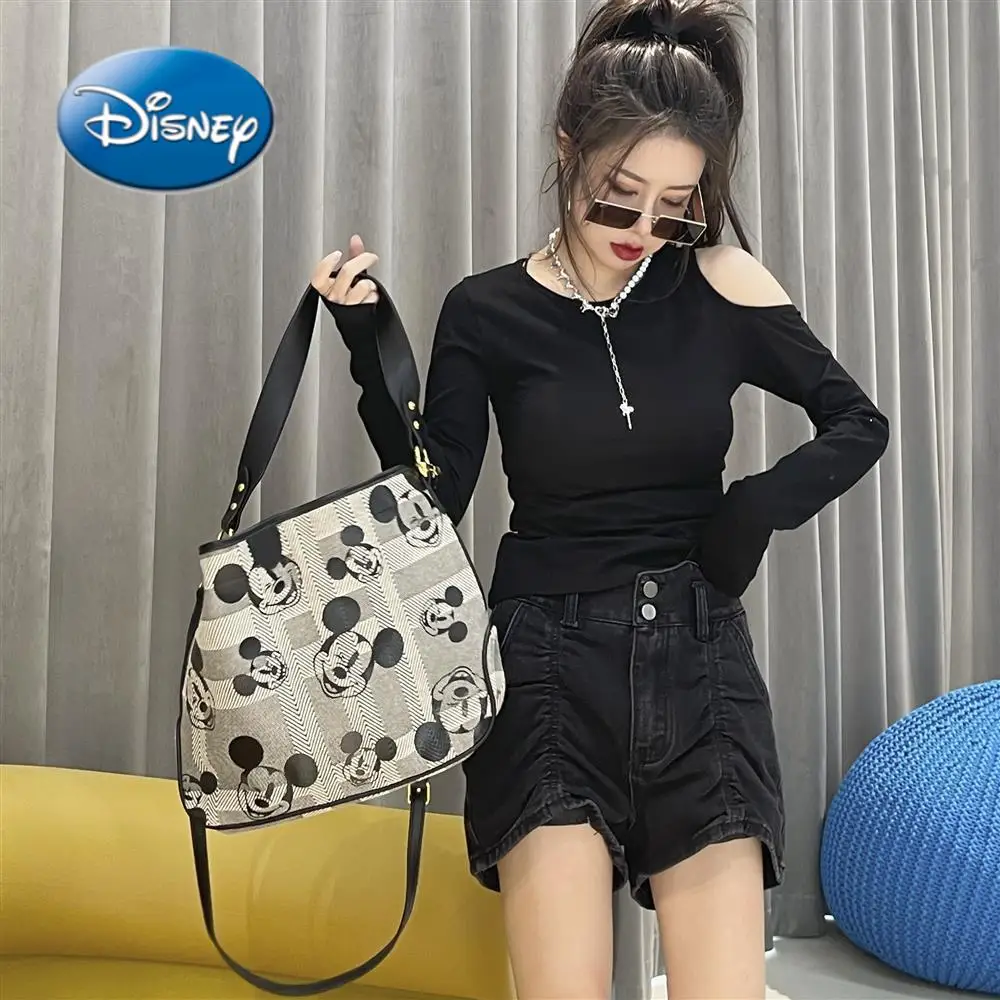 

New Disney Mickey Cartoon Oman Canvas Shoulder Bag Fashion Girl Handbag Tote Bag Large Capacity Shopping Bag Luxury Female Bag