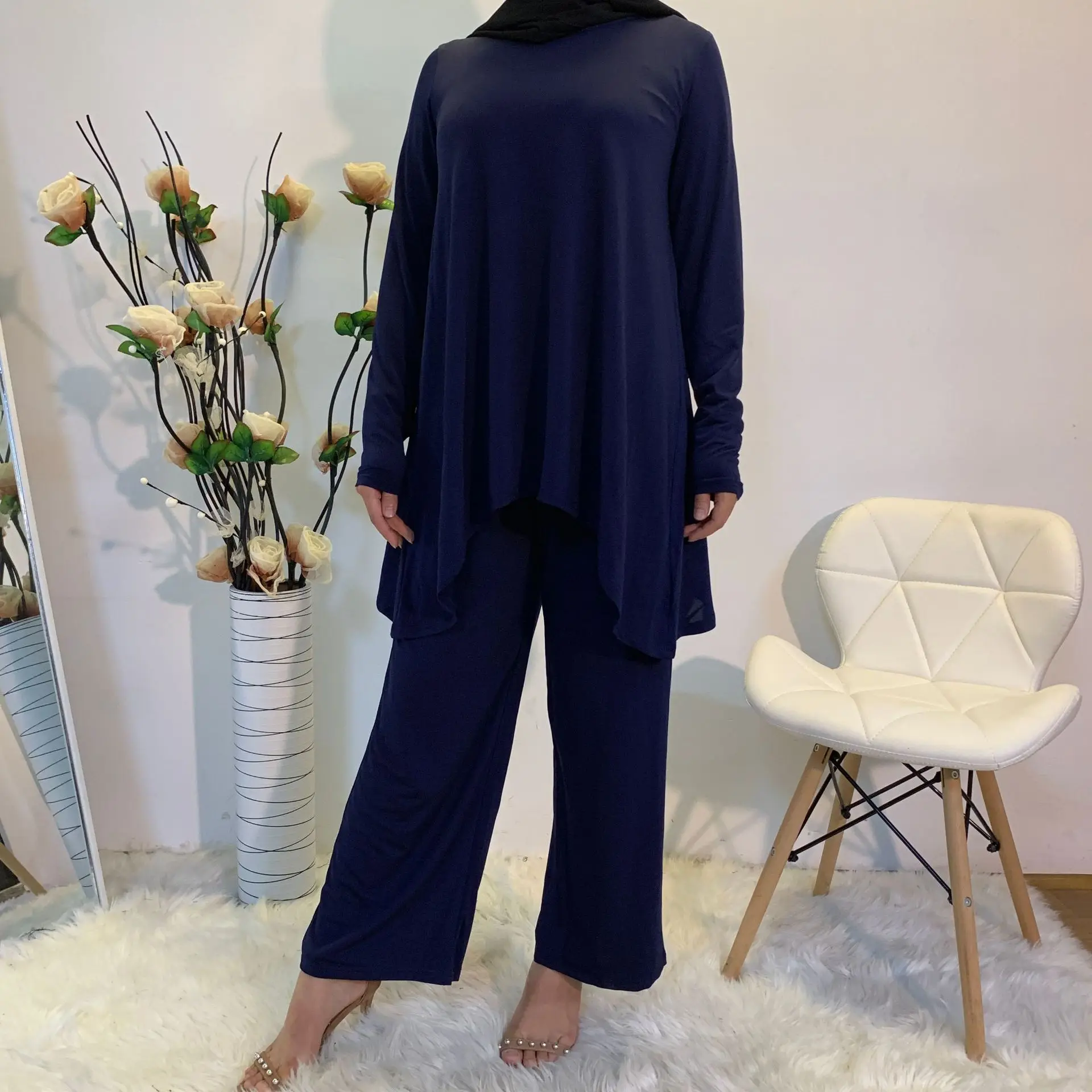

SONDR Muslim Loose Casual Suit Middle East Dubai Solid O Neck Full Puffover Women Two Piece Outfits Simple casual 2-piece set