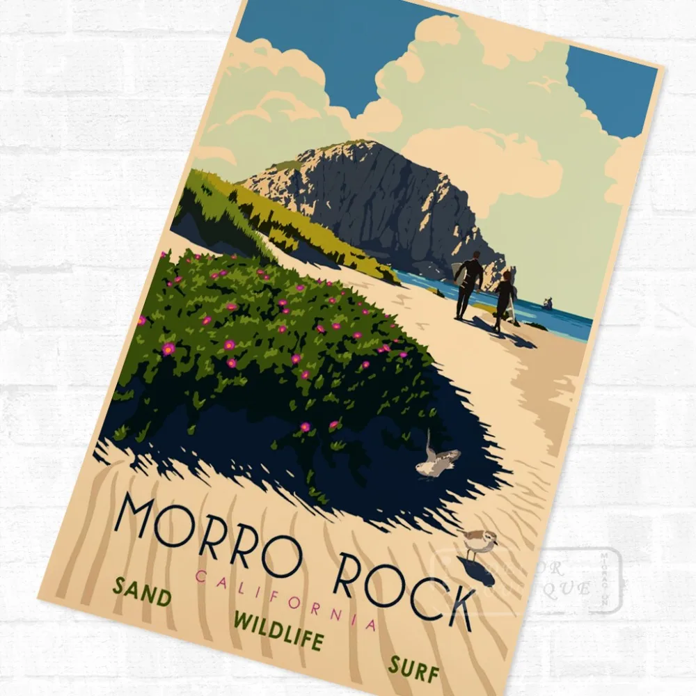 Америка Morro Rock Калифорния путешествия Винтаж плакат в стиле ретро из крафт бумаги