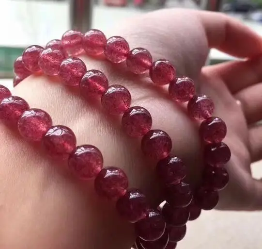 7 мм натуральный ледяной Красный Клубничный кварцевый растягивающийся браслет с