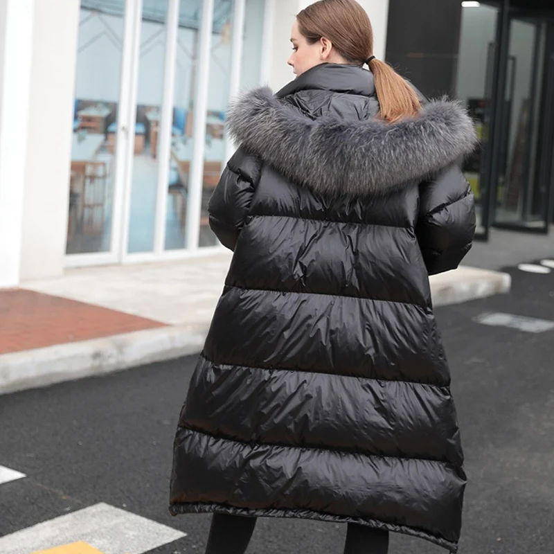 Женский толстый пуховик на 90% белом утином пуху свободная куртка с большим