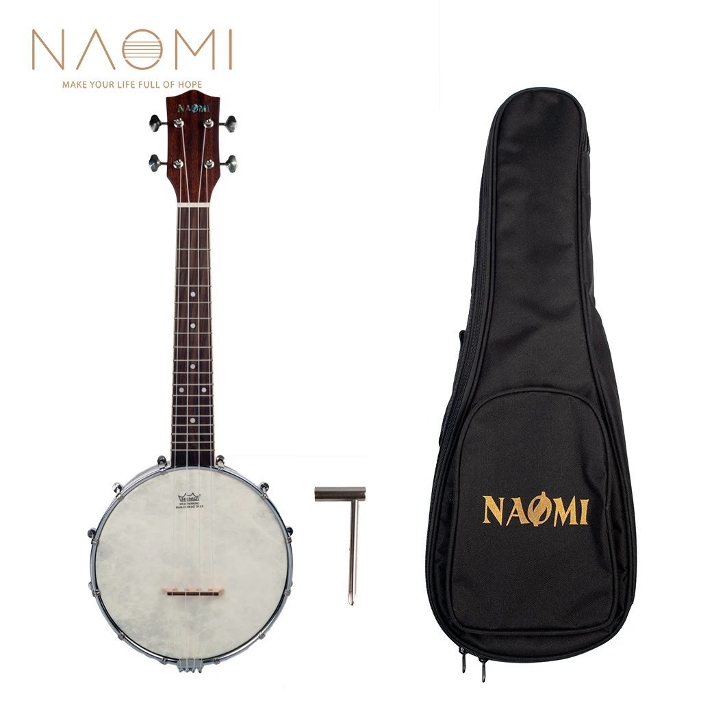 NAOMI Banjolele Banjouke Concert-Scale Banjo Ukulele Sunset Color Maple Neck With Gig Bag