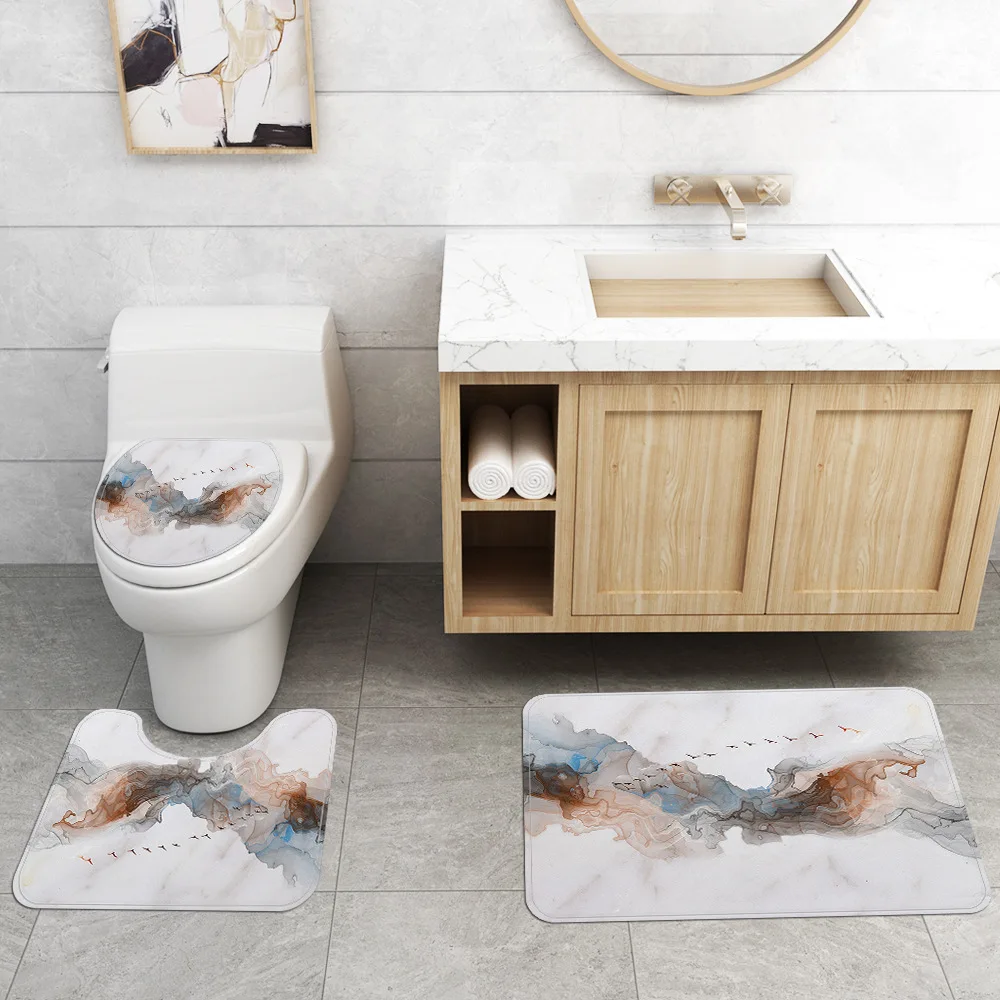 Мрамор узор Коврик для ванной комнаты Набор 3 шт. Туалет ковер Ванная комната на