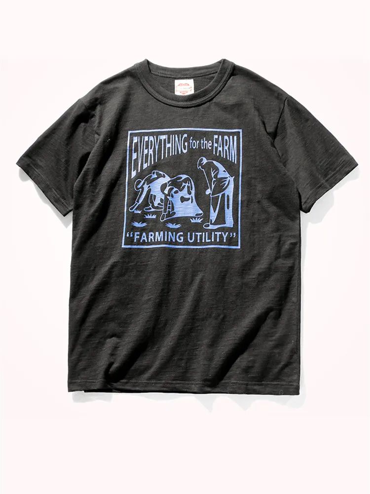 

Summer Japanese Soft Slub Cotton Short-sleeved Printed T-shirt Men's Fashion Round Neck Slim Pure Cotton Washed Old Casual Tops