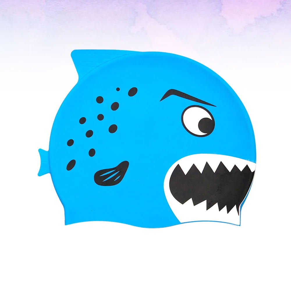 

1pc Comfortable Cartoon Fish Pattern Silicone Swimming Hat Waterproof for Boys and Girls (Blue)