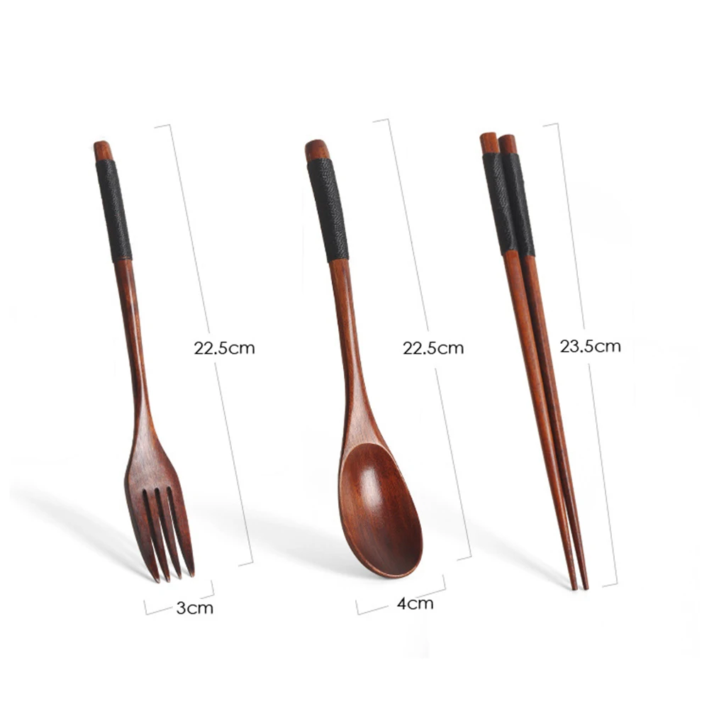 Портативная деревянная ложка палочки для еды и вилка Обеденный набор рисовая