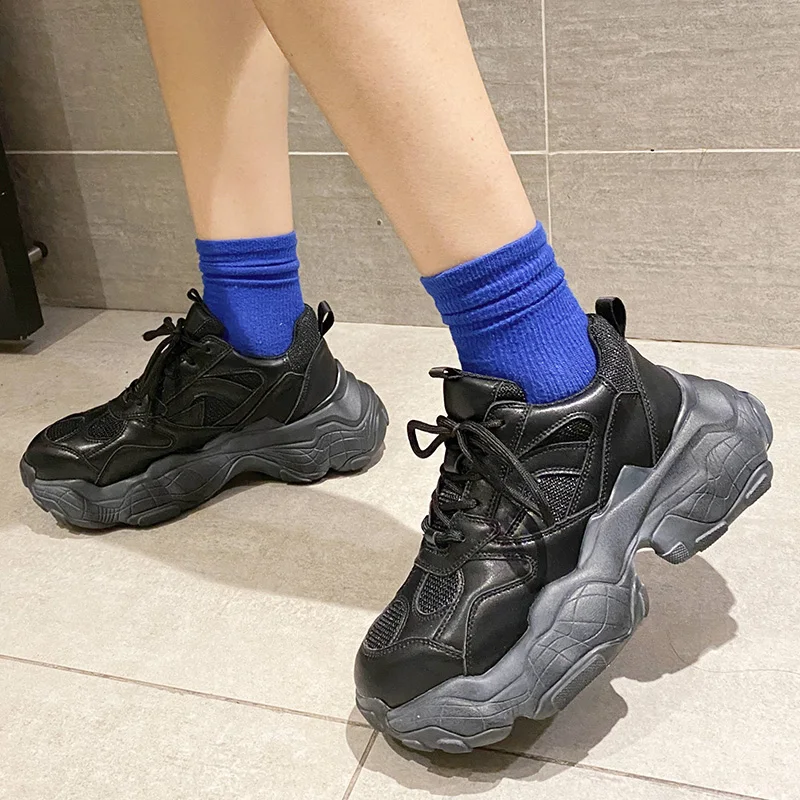 

Genuine Leather Mesh Breathable Women Chunky Sneakers 2020 Fashion Summer Women's Platform Shoes Brand Trainers Ladies Footwear