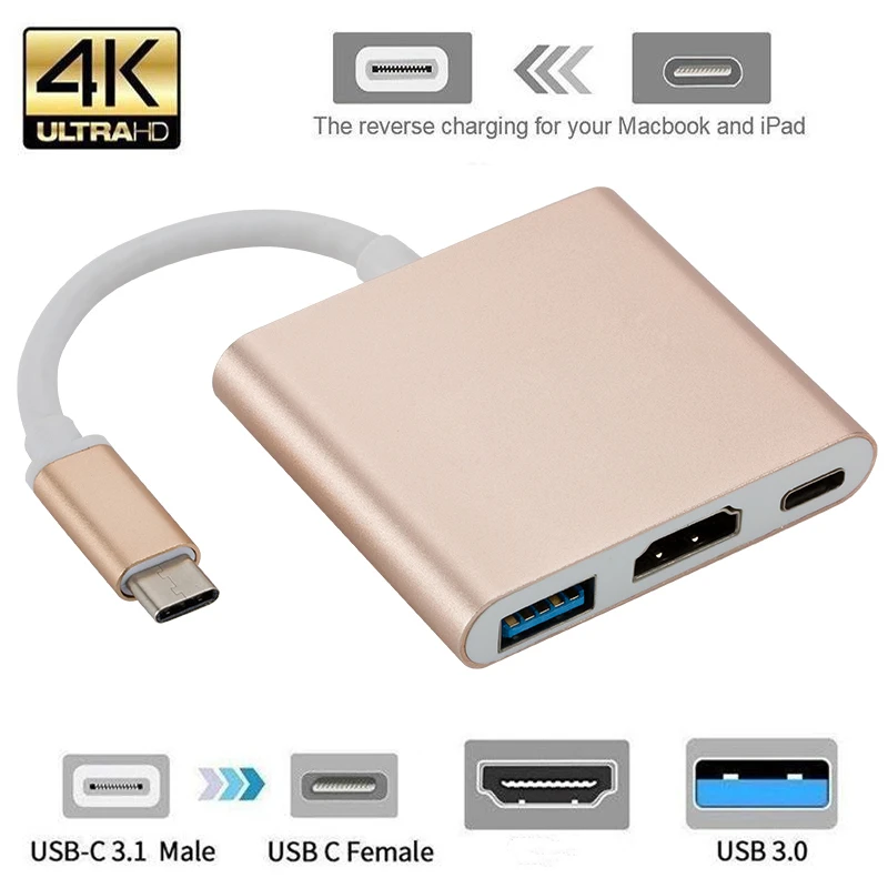 Кабель-преобразователь с USB C на HDMI 3 в 1 для Samsung Huawei iPad Mac NS Usb Type 4K | Компьютеры и