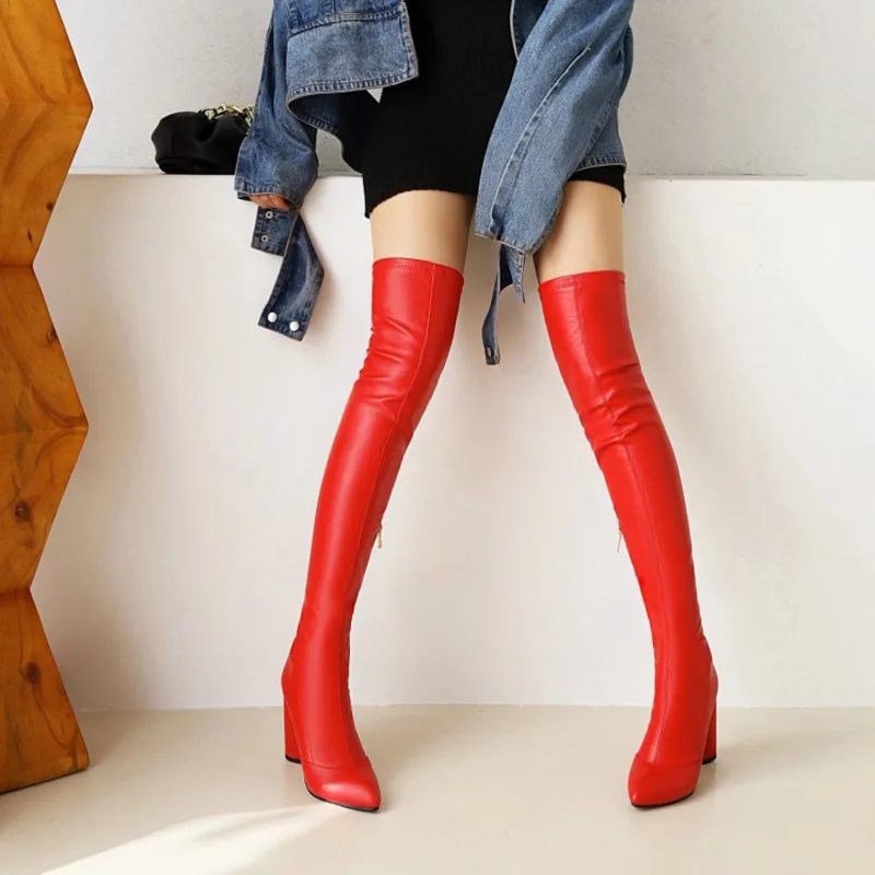 

Faux Leather Women Winter Boots Thigh High Booties Over Knee High Heels Unisex Ladies Shoes Ladies Botines Botas Large Size