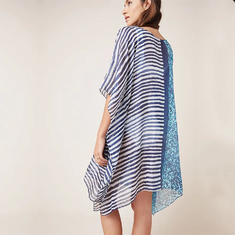 Шифоновая пляжная накидка с принтом туники для пляжа длинный кафтан на бикини