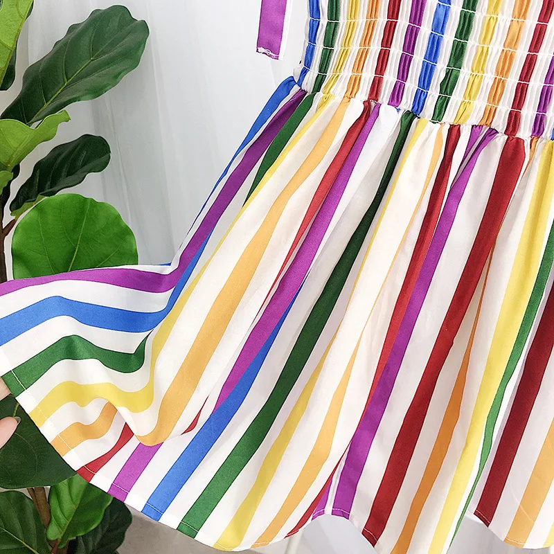 Платье для девочек милое летнее Радужное платье-комбинезон в полоску модель 2021