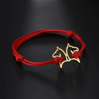 my shape stainless steel horse bracelets for men women black red wax rope chain adjustable bangle fashion wrist jewelry gift