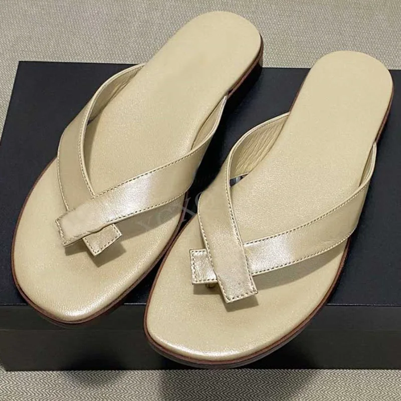 

Shoes for Women Luxury Brand Designer Summer Slippers Low Heel Shoes Real Leather Flip-flop Fashion Ladies Leisure Beach Outdoor