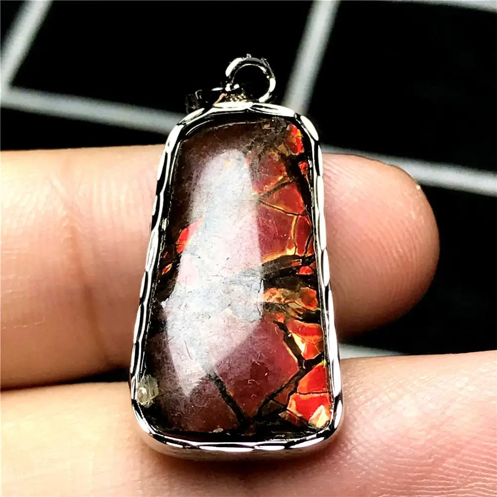 Натуральное красное аммонитовое аммолитовое ожерелье-подвеска для женщин и мужчин 24x14x4 мм камень в форме прямоугольника из серебра 925 с кристаллами ювелирных изделий класса AAAAA.