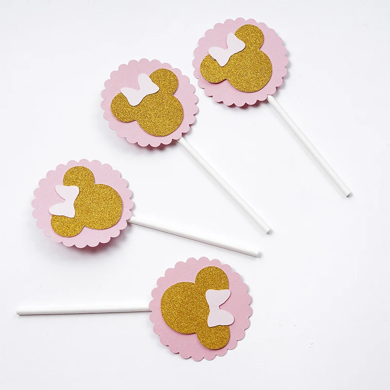 

10 шт. Топпер для торта Минни, украшение для вечеринки в честь будущей мамы, зеленая бумажная пипетка Минни для вечерние ринки в честь Дня рож...