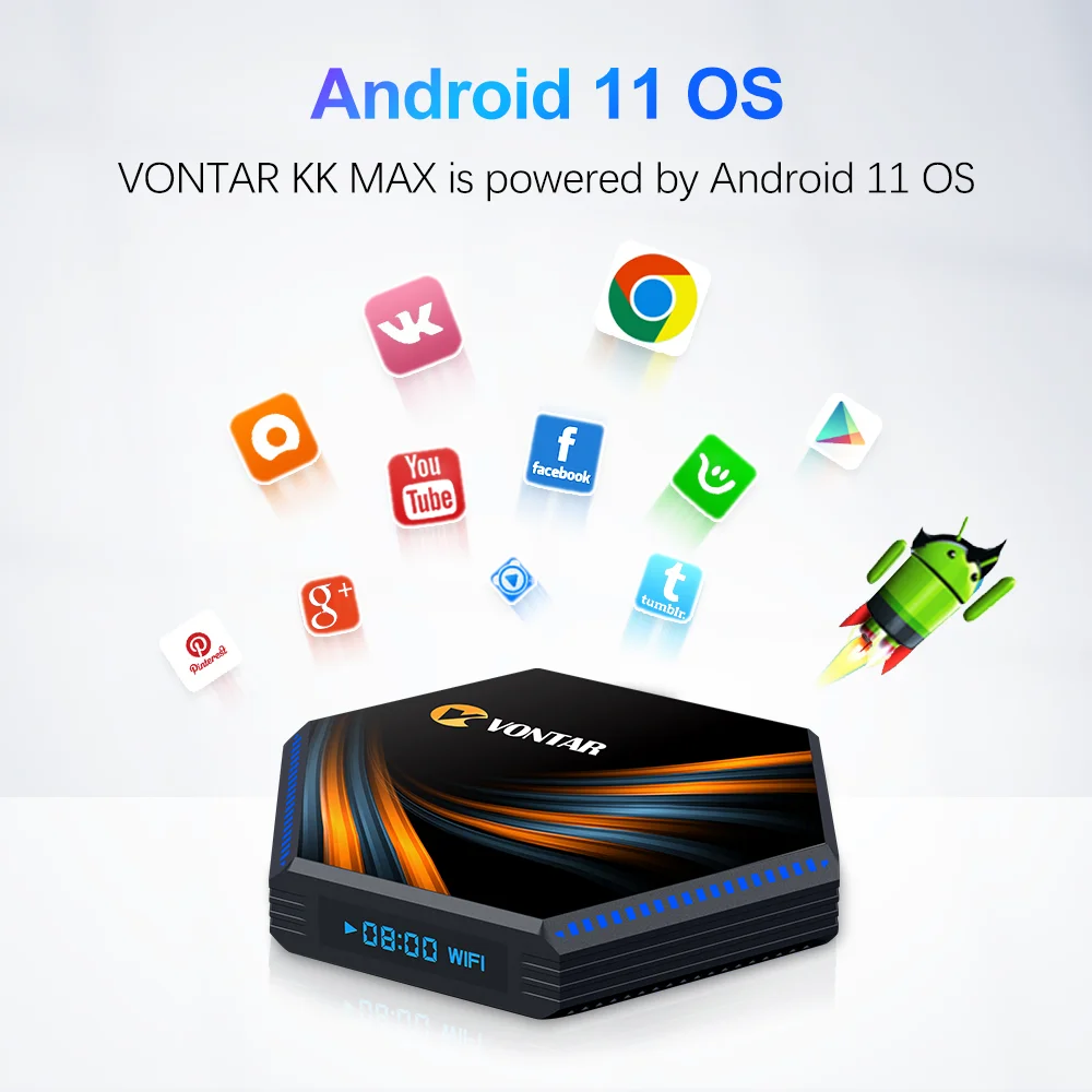 ТВ-приставка VONTAR KK MAX RK3566 Android 11 8 + 64/4/32 ГБ Wi-Fi 4K 8K Google Assistant Youtube медиаплеер |