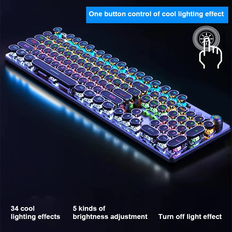 

Meishang Mechanical Gaming Keyboard E 820A Retro Metal Glowing 104 Keys Round Keycap 36 Color Chicken Computer Game Keyboards