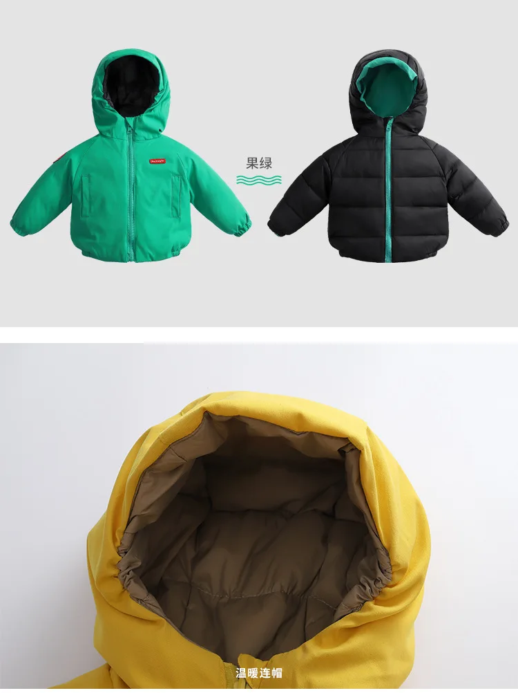 winter children's jackets Boy hooded down jackets Girl pink keep warm Outerwear Coat worn on both sides 2T-6T duck down 90