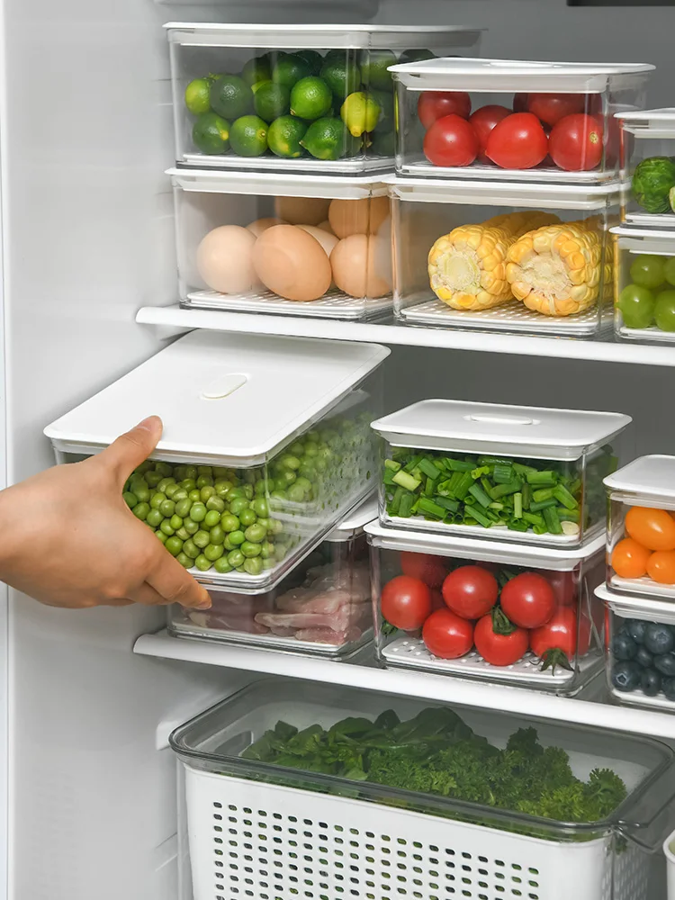 

Контейнер для хранения свежести в холодильнике, коробка для хранения овощей и фруктов, герметичная коробка, разделительный слив, заморажив...
