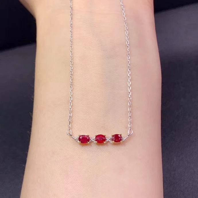 

new fashion red ruby necklace real 925 silver women necklace sapphire emerald natural gem girl party gift lucky birthstone