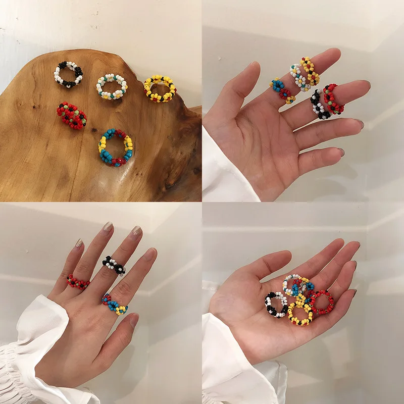 2019 Цвет Фул рисовый бисер ручной работы с маленькими цветочками кольца для Для