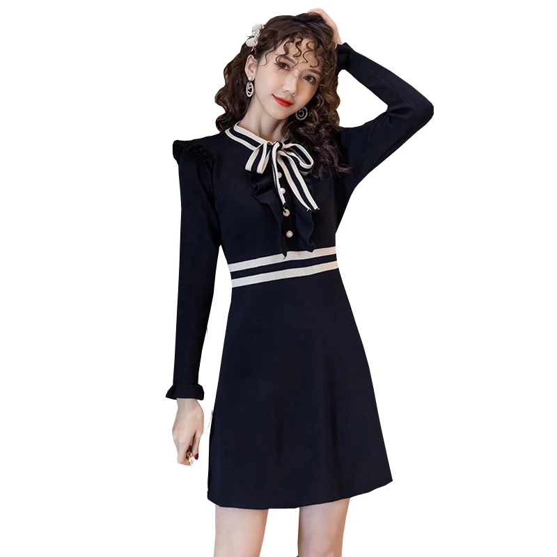 Женское трикотажное платье FINEWORDS черное винтажное в стиле Харадзюку