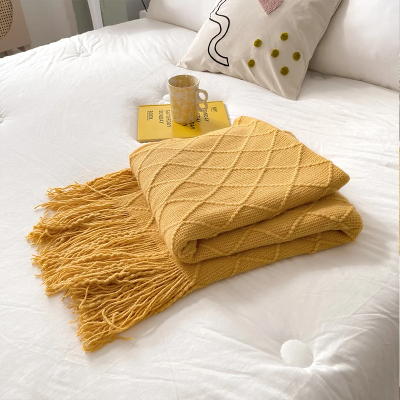 

Solid Color Nordic Knitted soft Blanket thick yarn blanket Blanket Sofa Throw Blanket with Tassels blanket