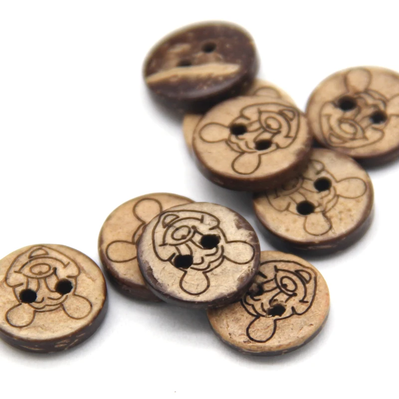 

HENGC Natural Animal Carved Brown Wooden Buttons For Scrapbooking Children Shirt DIY Decorative Sewing Accessories Wholesale
