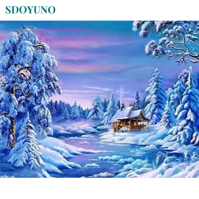 

SDOYUNO Oil Painting By Numbers Snow Scenery 60x75cm Paint By Numbers On Canvas Landscape Watercolor By Numbers Home Decor