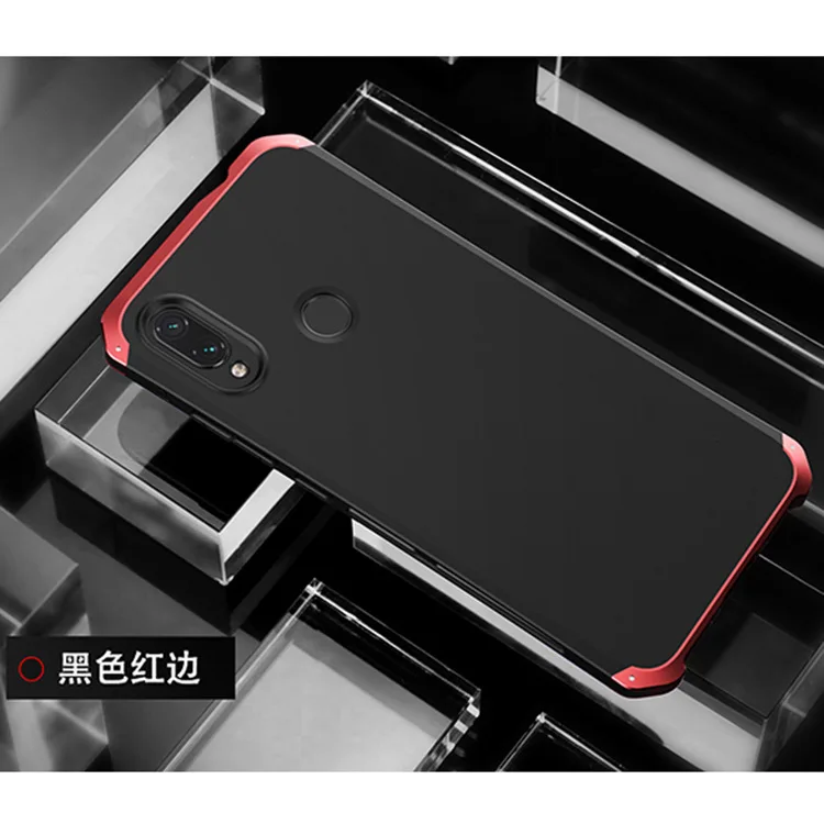 Текстурированная анти-осенняя Металлическая Рамка PC задняя пластина для Xiaomi Redmi note7 Pro Note7 алюминиевый сплав Мобильный бампер чехол с подарком - Цвет: Black  Red Side