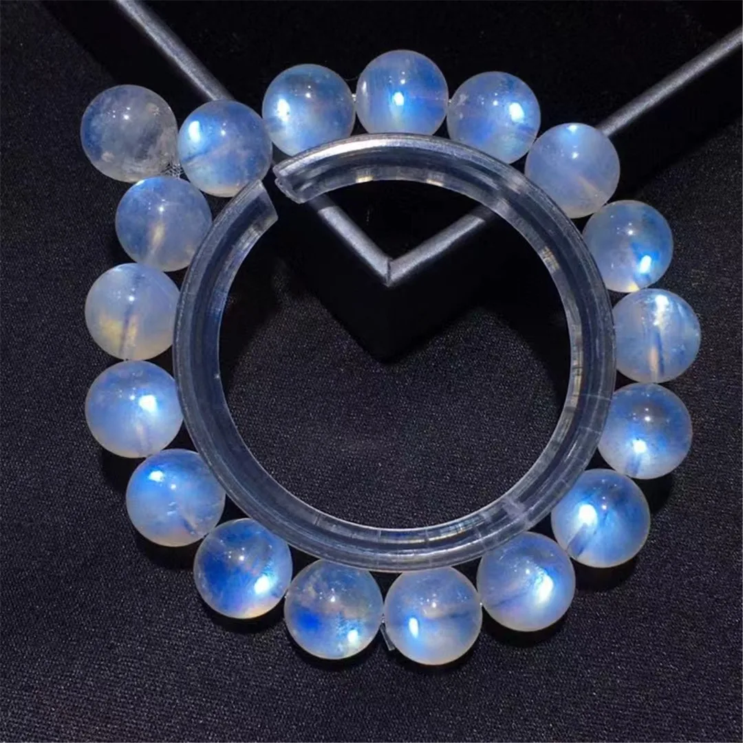

11mm Natural Moonstone Bracelet Jewelry For Women Lady Man Love Gift Crystal Beads Rare Stone Blue Light Gemstone Strands AAAAA