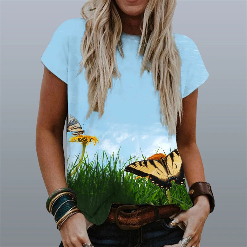 

Beautiful butterfly print T-shirt men's casual women's O-neck short-sleeved T-shirt XXS-6XL super new season