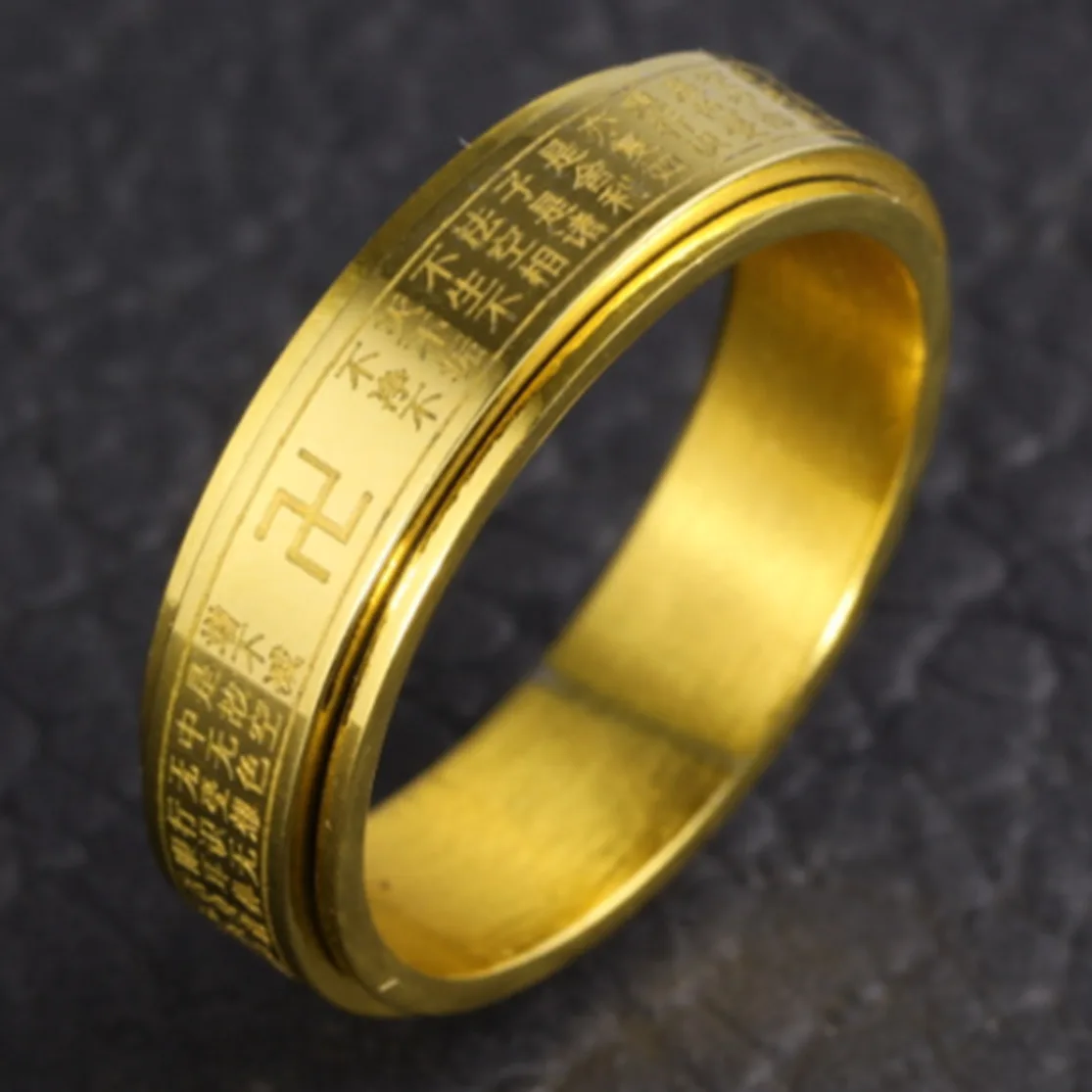Men's Buddha Spinner Faith Ring Swastika Symbol Buddhist Amulet Svastika On Fingers Band Gift For Man Heart Sutra Narrow Rings